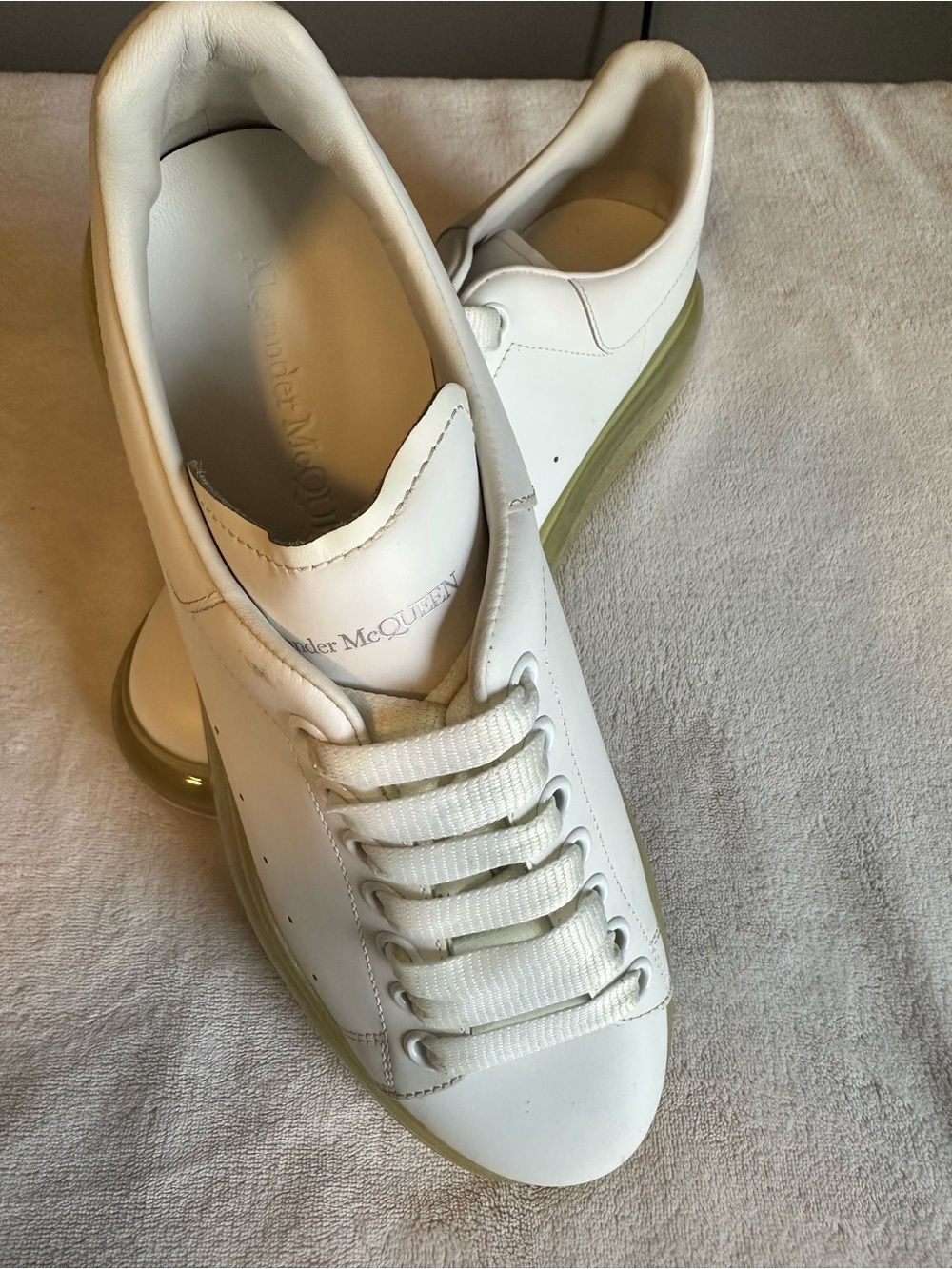 Alexander McQueen White Leather Sneakers with Pale Green Sole